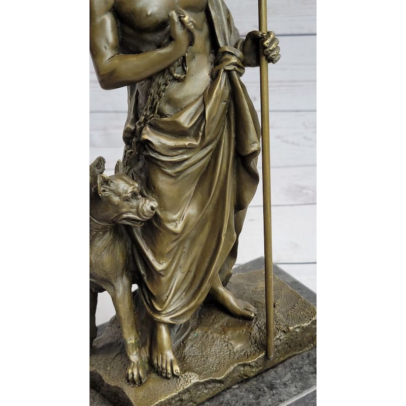 Signed Phidas Hades Pluto With 3 Headed Dog Mythical Bronze Sculpture Statue Art