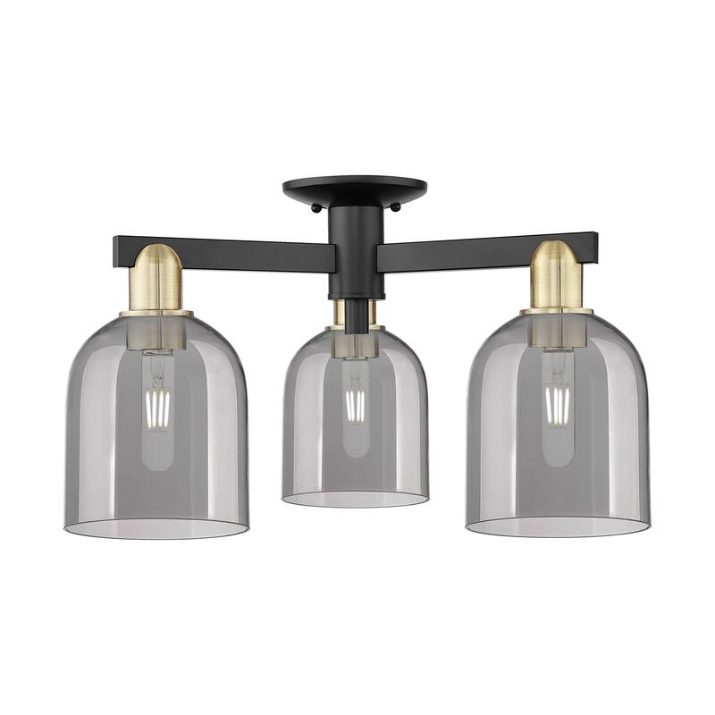 Innovations Lighting Endless Possibilities Arcadia - Bella - 3 Light 23" Semi-Flush Mount - Black Antique Brass/Light Smoke