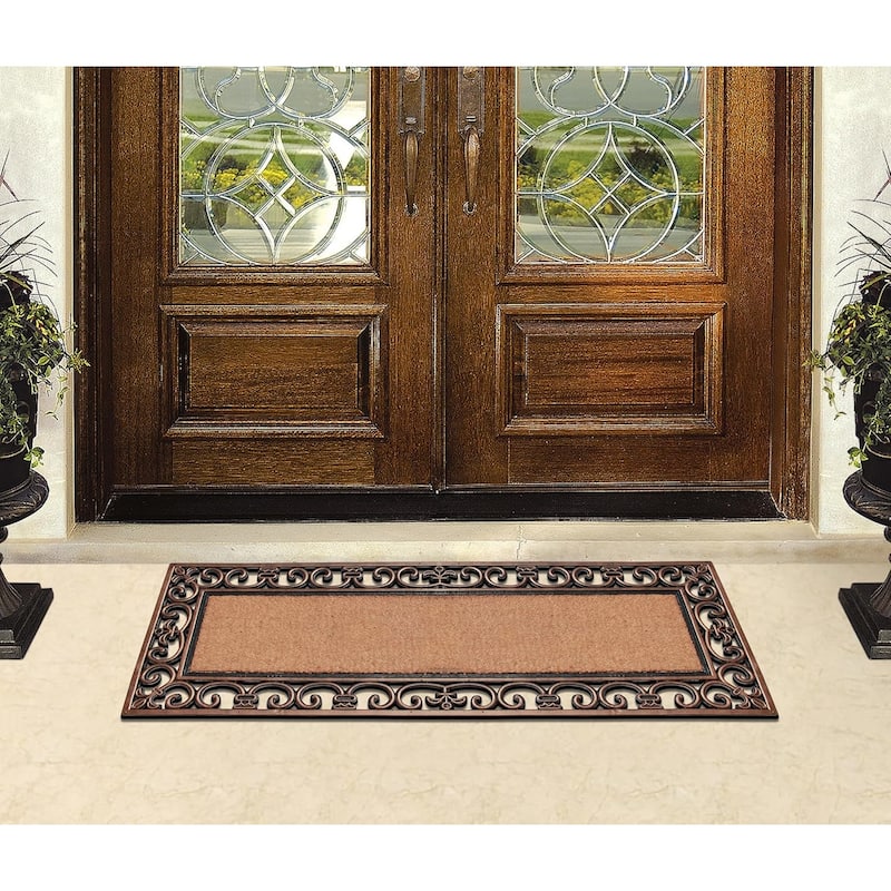 A1HC Rubber and Coir Paisley Border Myla Double Door Doormat Bronze - 17.71"X47.25"