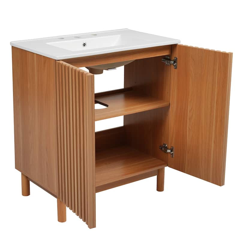 30.1'' Freestanding Bathroom Vanity in Wood with Integrated Ceramic Sink and Solid Wood Legs - 29.9'' x 18.3'' x 34''