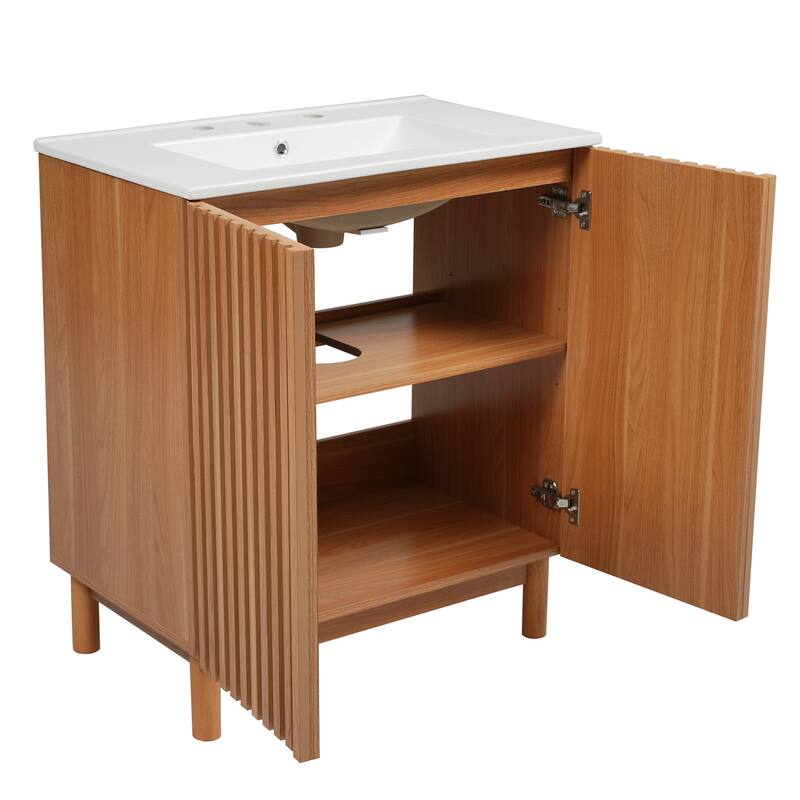 60.2'' Freestanding Bathroom Vanity in Wood with Integrated Ceramic Sink and Solid Wood Legs - 59.8'' x 18.3'' x 34''