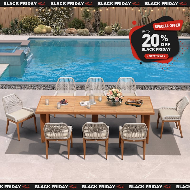 PURPLE LEAF Dining Set Patio Metal Rectangular Table and Wicker Rattan Chairs for Outside Porch Modern Outdoor Furniture Sets