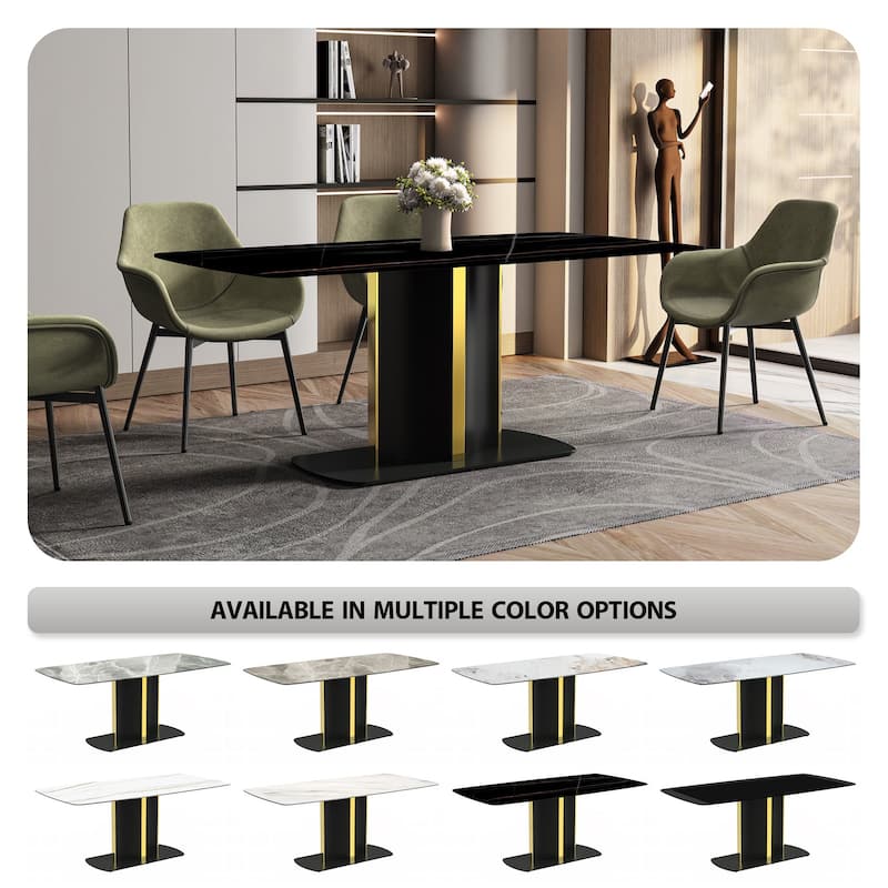 Sylva Dining Table Rectangular Tabletop in Gold Pedestal Base