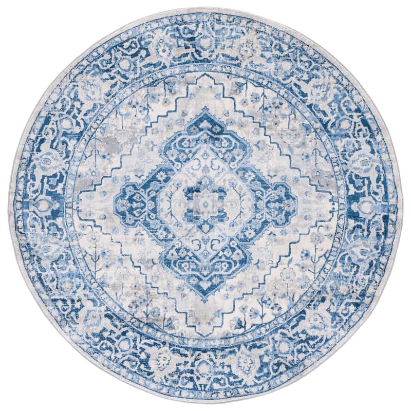 SAFAVIEH Brentwood Norlinda Traditional Rug - 6'7" Round - Blue/Ivory
