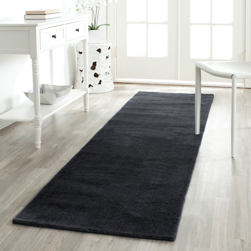 SAFAVIEH Handmade Himalaya Colorweave Plaid Modern Wool Rug - 2'3" x 14' Runner - Black
