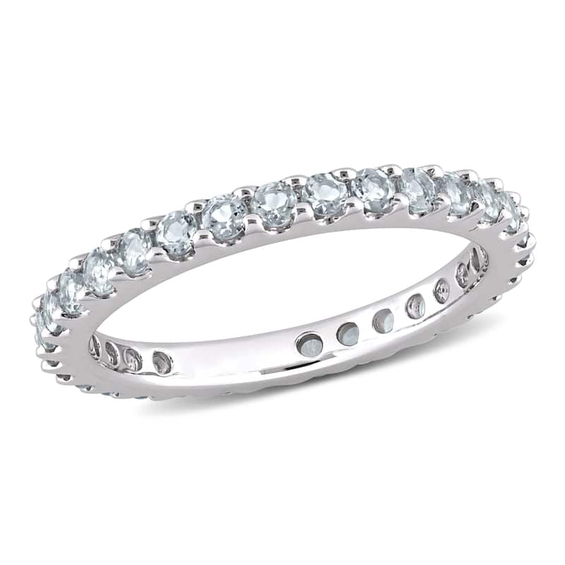 Miadora 7/8ct TGW Aquamarine Eternity Ring in 10k White Gold