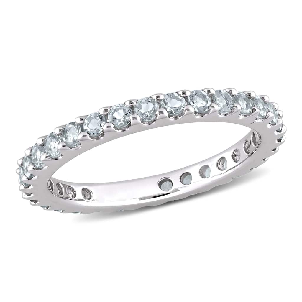 Miadora 7/8ct TGW Aquamarine Eternity Ring in 10k White Gold