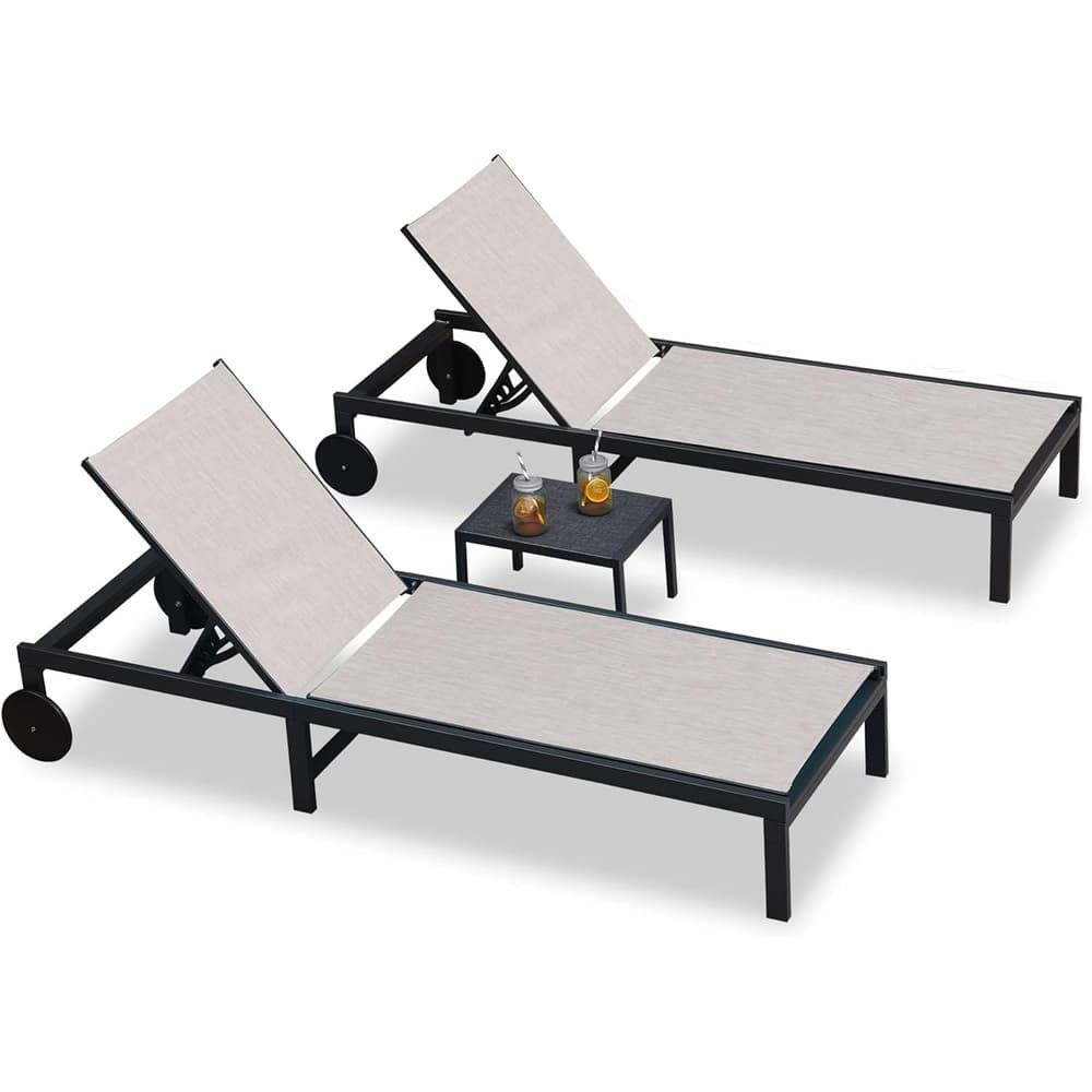 PURPLE LEAF Outdoor Tanning Lounge Chair Set with Face Hole Adjustable Reclining Chairs