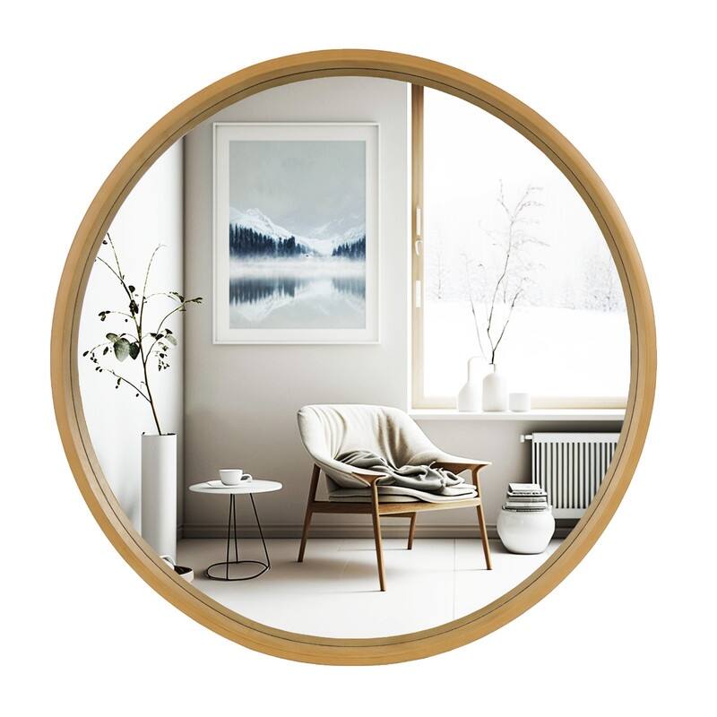 Classic Wooden Frame Farmhouse Round Wall Mirror - 24 inches - Light Oak