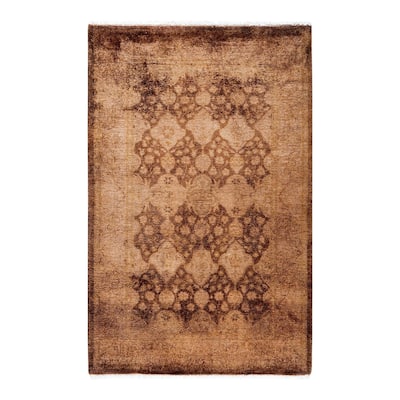 Fine Vibrance One-of-a-Kind Hand-Knotted Runner Rug - Brown, 2' 8" x 4' 1" - 2' 8" x 4' 1"