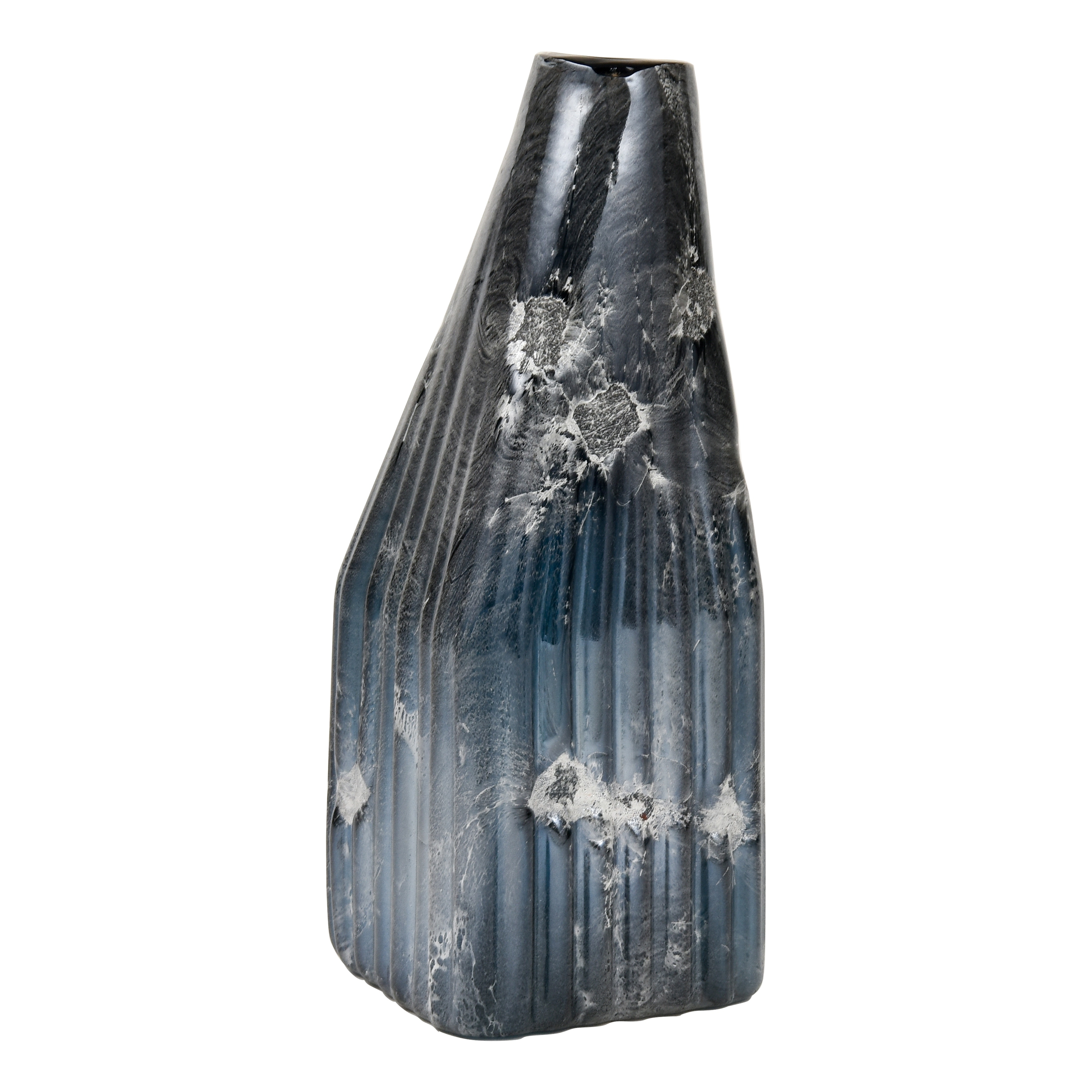 Atlas Cognate Ridged Blue and Metallic Glass Vase