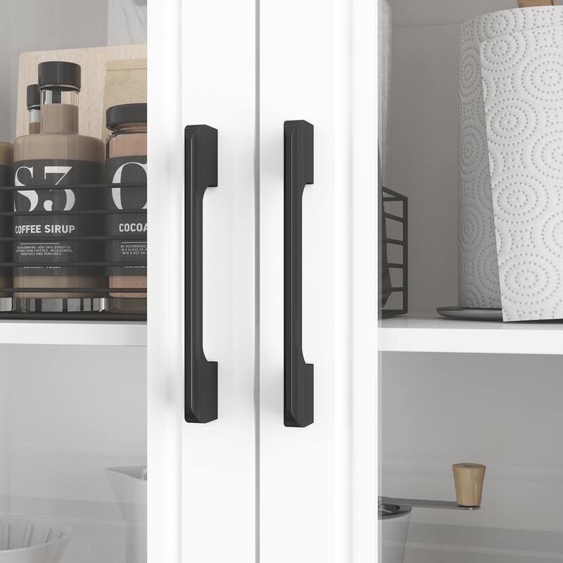 White Storage Solution with Ambient Light Features Pantry Bookshelves - 63"X78.7“