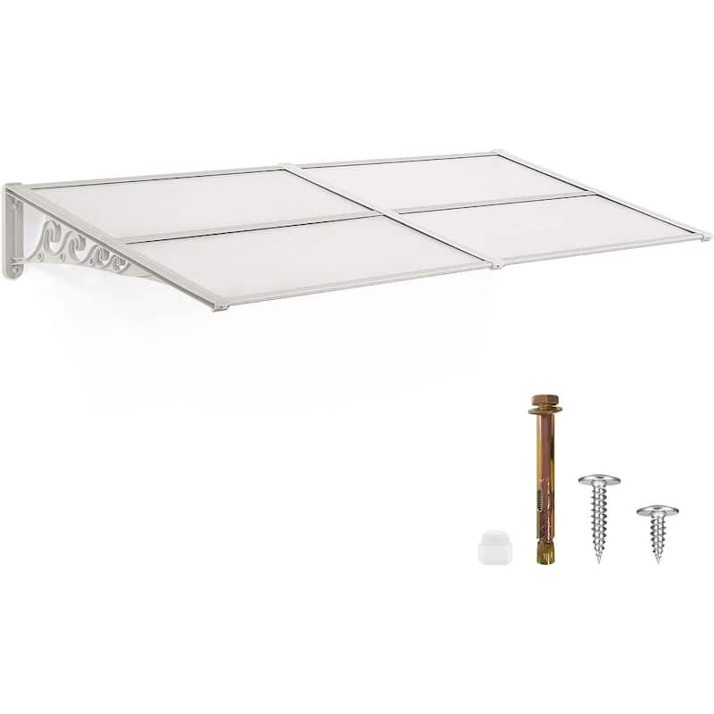 MCombo Window Awning Door Canopy Exterior 40'' x 80'', Polycarbonate Cover Front Door Outdoor Patio Awning Canopy - Clear Board with Pure White Bracket