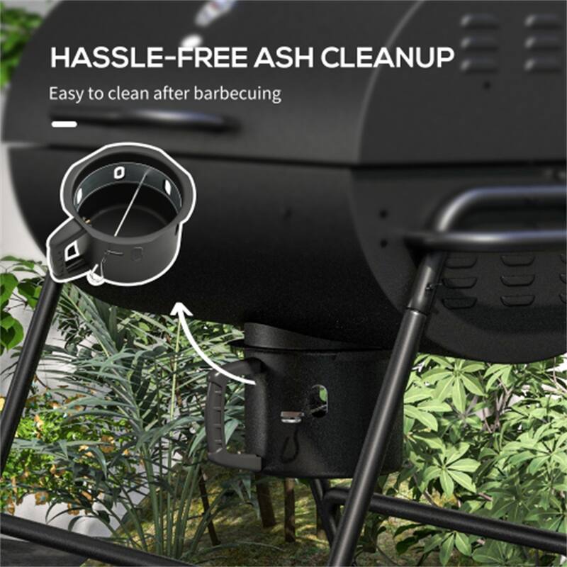 Charcoal BBQ Grill with Warming Rack Removable Middle Grate Thermometer Air Vents Wheels Steel Outdoor Barbecue