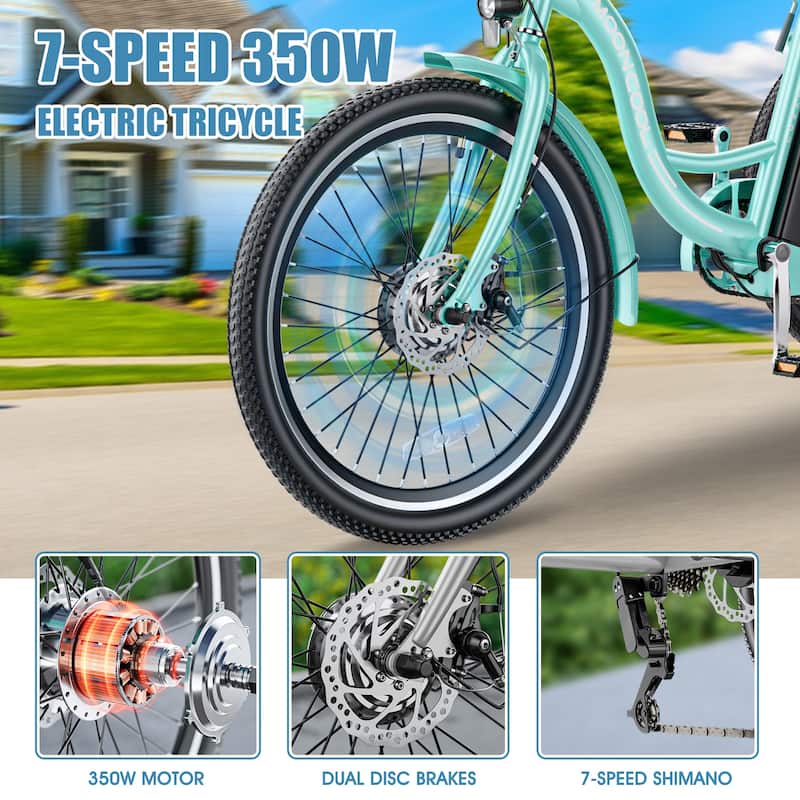 DoCred 24" Adult 7-Speed Electric Tricycles, 3 Wheel Bike Bicycle