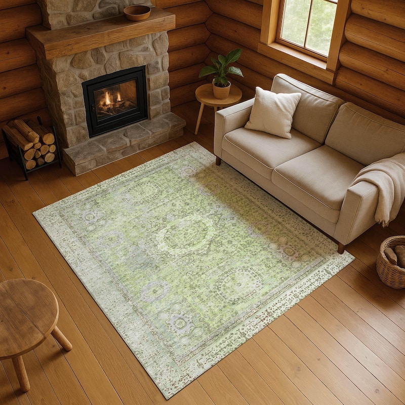 Premium Washable Super Soft Vintage Traditional Mayfield Rug - Aloe - 5' x 7'6"