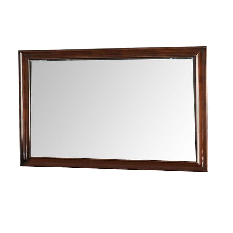 44 Inch Wall Mirror, Molded Trim, Rectangular Wood Frame, Cherry Brown - Brown