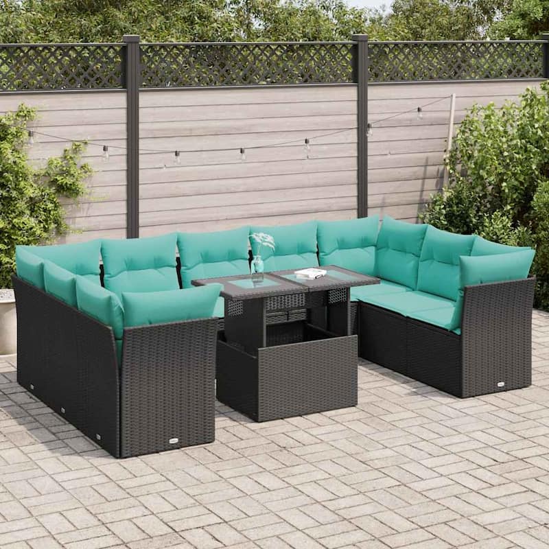 vidaXL 10/11 Piece Patio Sofa Set with Cushions Black/Brown/Gray Poly Rattan