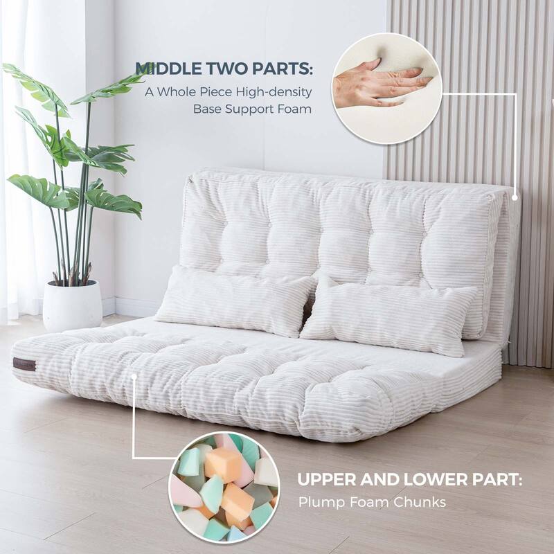 Corduroy Bean Bag Bed Tufted Folding Sofa Bed with Pillows
