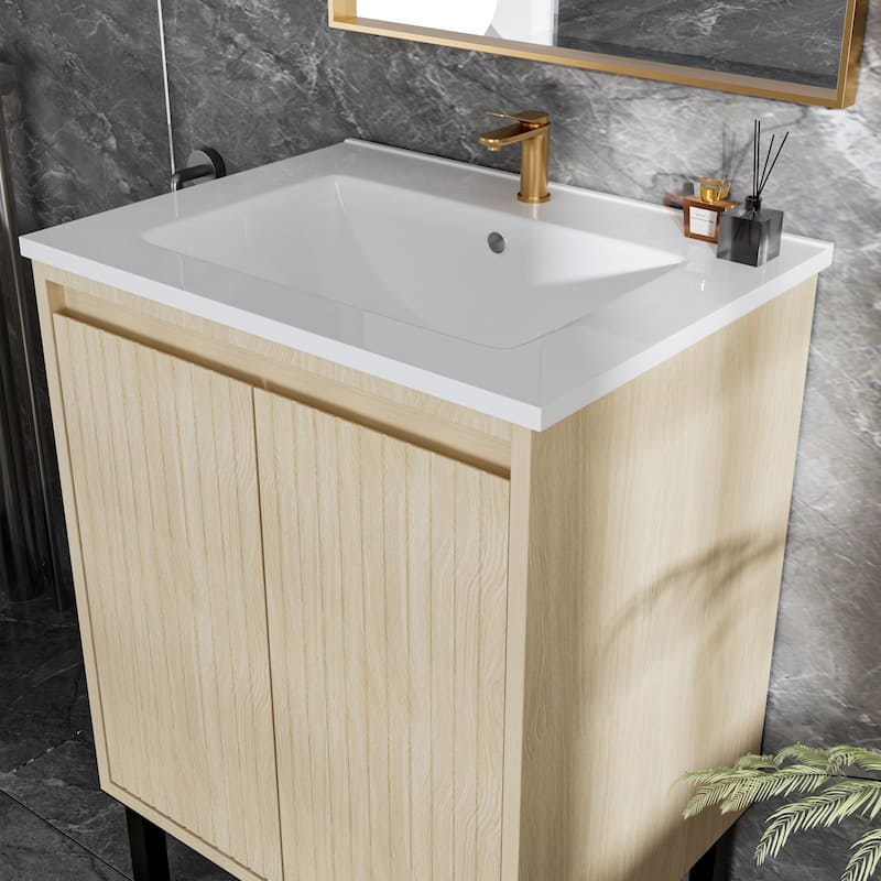 GDFStudio - Niall Modern Mid-Century Freestanding Bathroom Vanity with Soft Close Doors & Large Storage Spaces, WITHOUT Sink