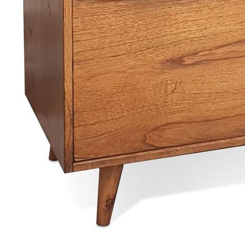 Amy Lateral File Cabinet, 36 Inch, 2 Drawers, Splayed Legs, Brown Solid Wood