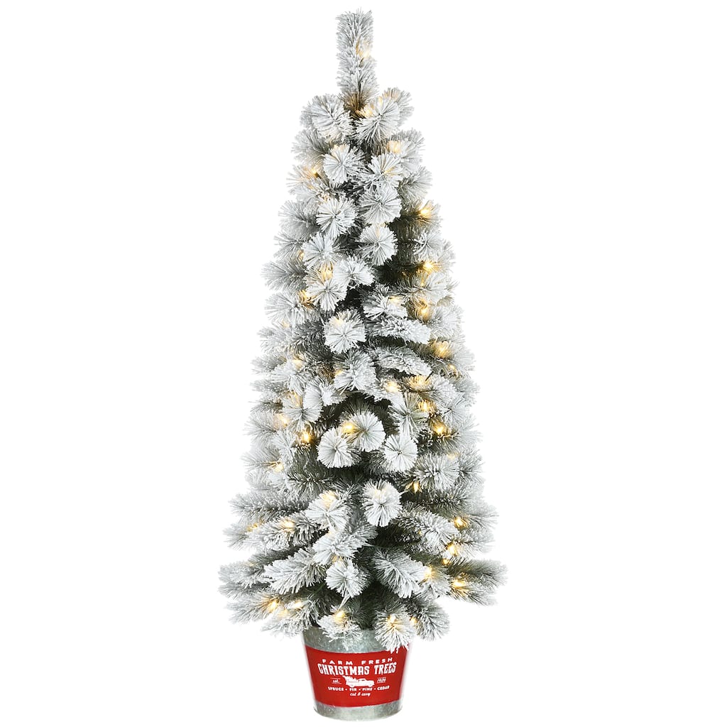 National Tree Company 5 ft. Snowy Pogue Pine Entrance Tree with LED Lights - 5 Foot