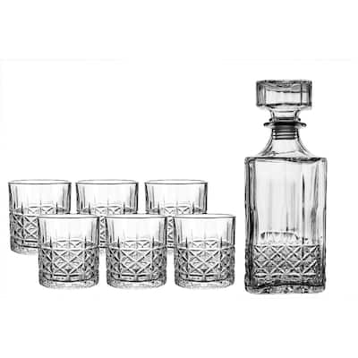 Fifth Avenue Highland Whiskey Decanter Stopper and 6 Tumbler Set