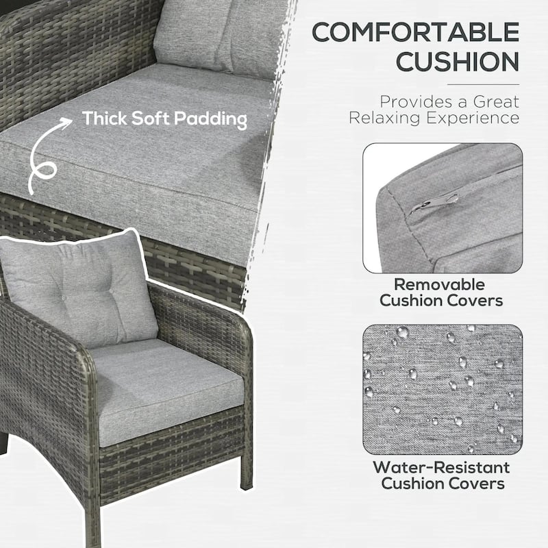 5PC Deep Seat Rattan Patio Set, 2 Chair Ottomans Table, Cream