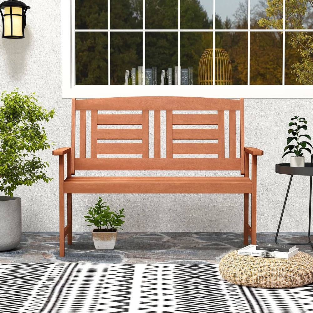 Costway Outdoor Solid Wood Loveseat with Inclined Backrest & Slatted - See Details