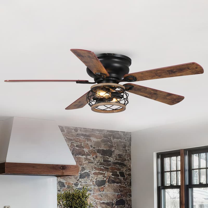 48" 5-Blade Farmhouse Flush Mount Ceiling Fan with Light Kit and Remote