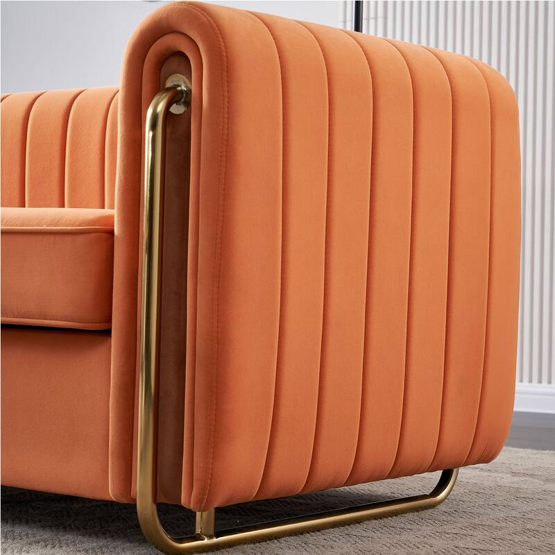 84.25''W Orange Velvet Sofa for Living Room