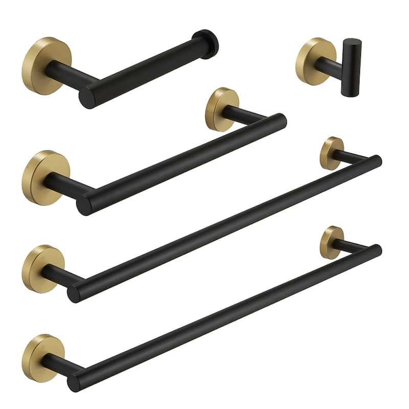 5 Piece Matte Black and Nickel Gold Bathroom Hardware Set - Matte Black with Nickle Gold