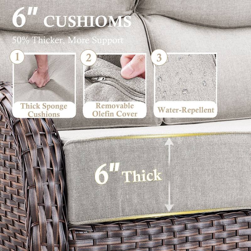 Meyreso 7-Piece Wicker Patio Conversation Set with Swivel Gliders and 6-Inch Thick Cushions