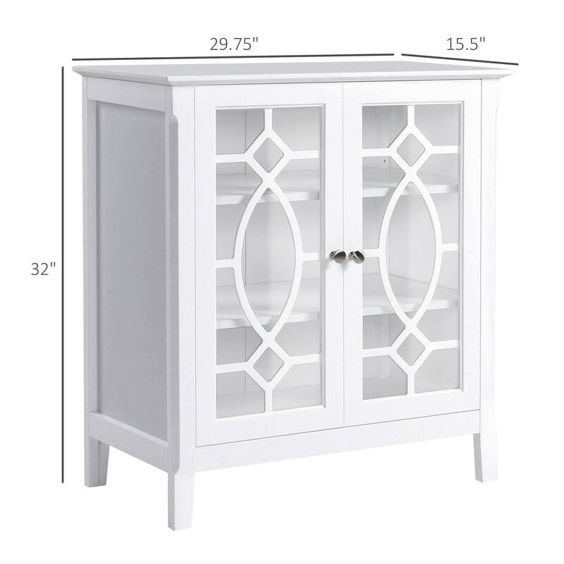 Sideboard Buffet Cabinet with Adjustable Shelves, Storage Cabinet, Double Glass Door Accent Cabinet for Kitchen, White