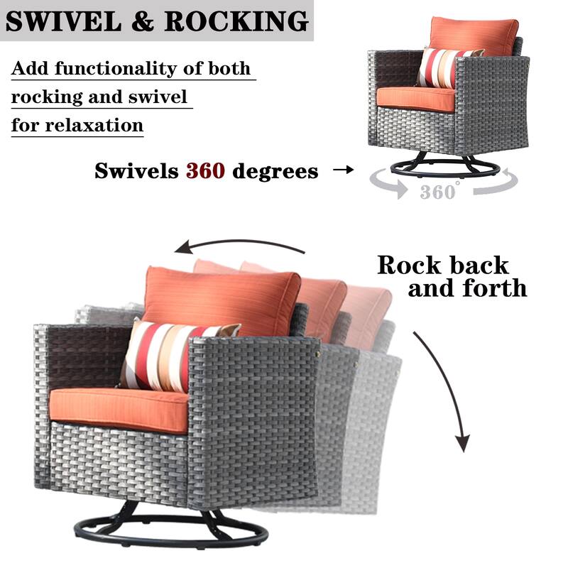 OVIOS 7-piece Patio Furniture Wicker Set with Swivel Rocking Chairs