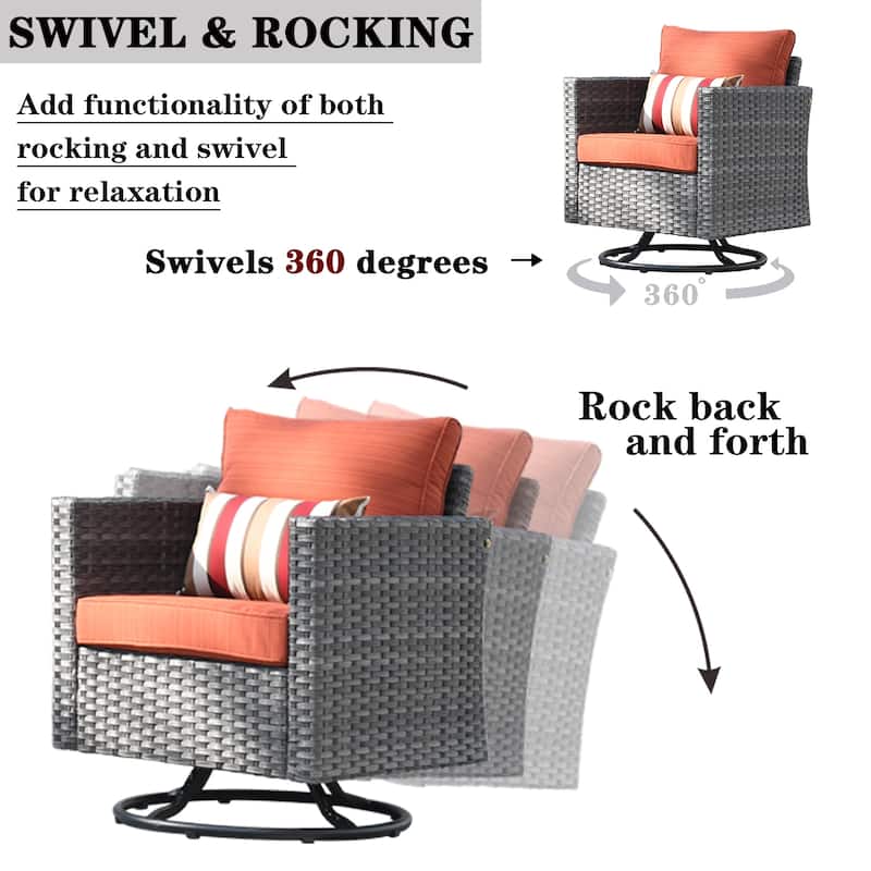OVIOS 8-piece Patio Wicker Conversation Furniture Set with Swivel Chairs