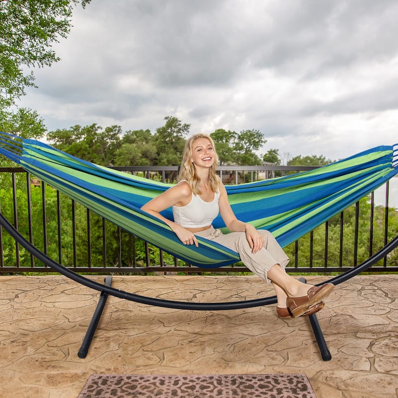 9.35 ft. 2-Person Brazilian-Style Foldable and Portable Outdoor Hammock Bed with Stand Set - 112.2 in.* 44.1 in. *40.9 in.