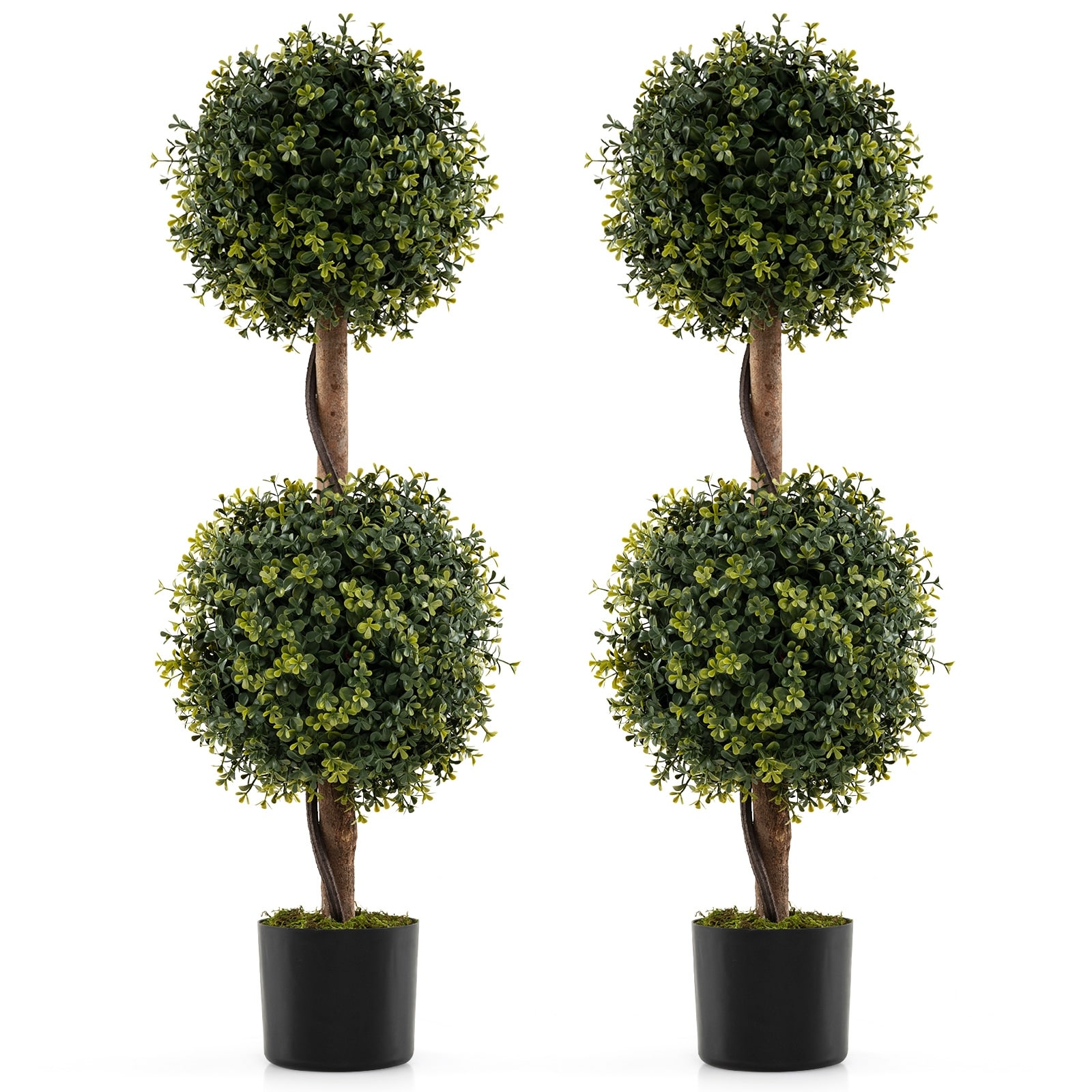 Gymax Set of 2 Artificial Double Topiary Ball Trees 3 FT Faux Boxwood