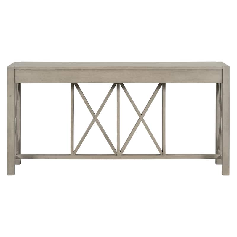 60-Inch Acacia Veneer Entryway Table – 4 Drawers, Crisscross Legs & Open Shelf Storage‌