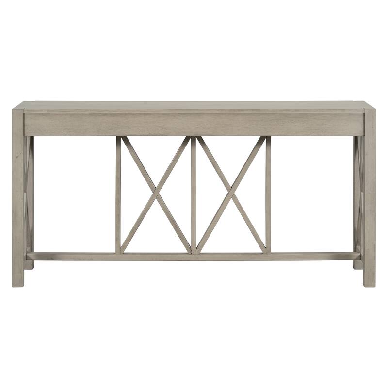 Acacia Veneer Console Table Entryway Table with 4 Drawers and X-Leg, Farmhouse Sofa Table with Open Bottom Storage