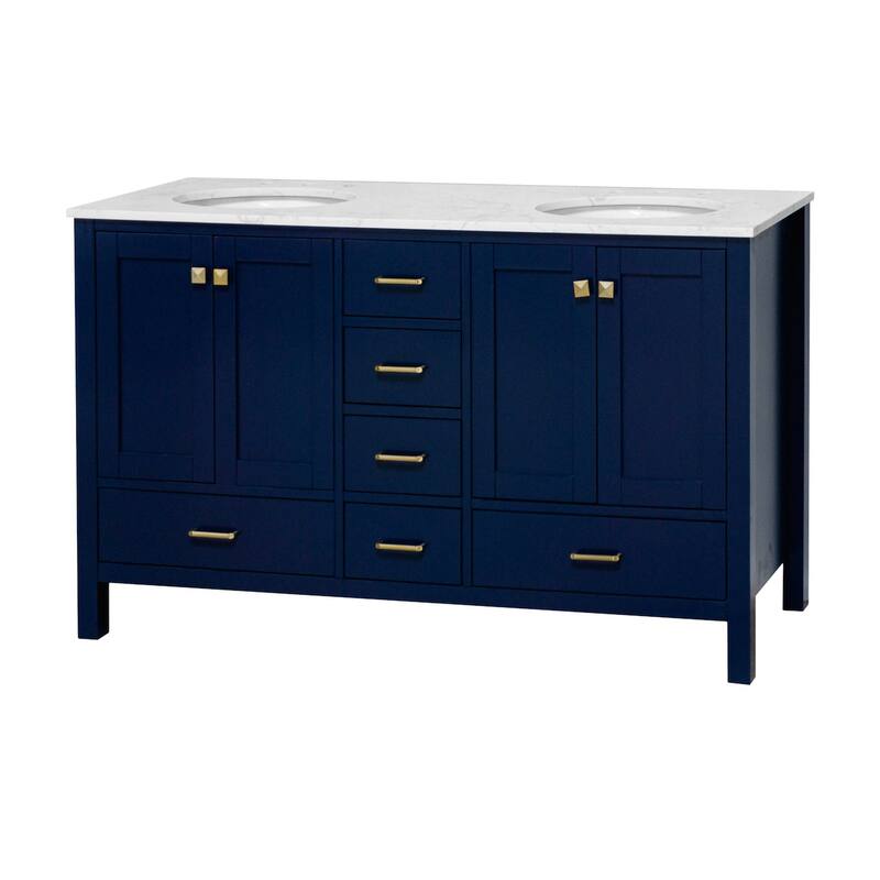 KitchenBathCollection Horizon 60" Double Bathroom Vanity with Engineered Carrara Top