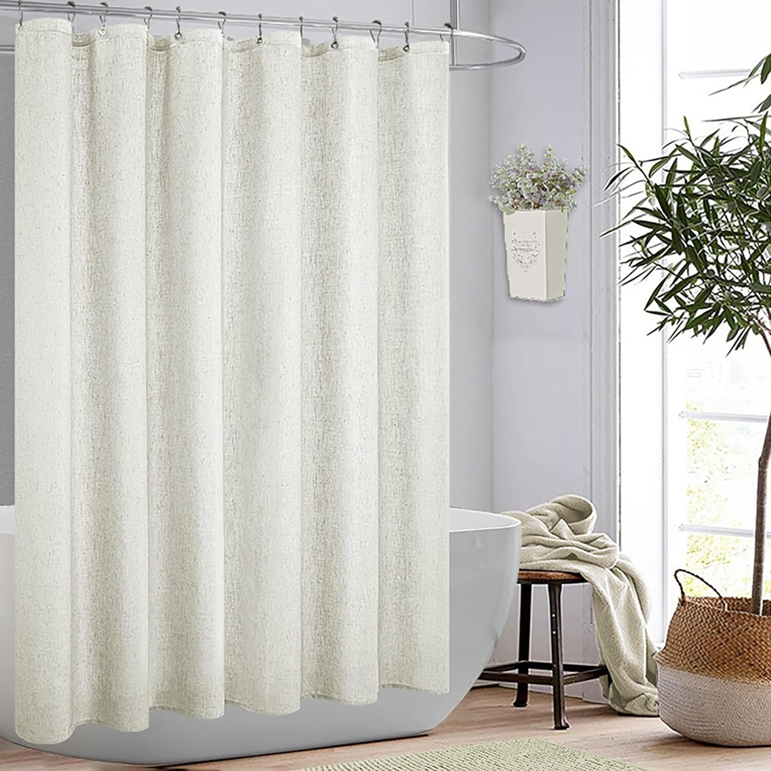 Linen Textured Waterproof Cloth Fabric Shower Curtain for Bathroom