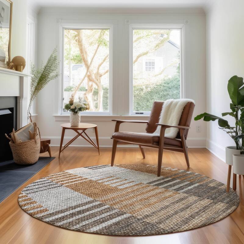 Premium Washable Super Soft Geo Stripe Mayfield Rug - Paprika - 8' x 8' - Round