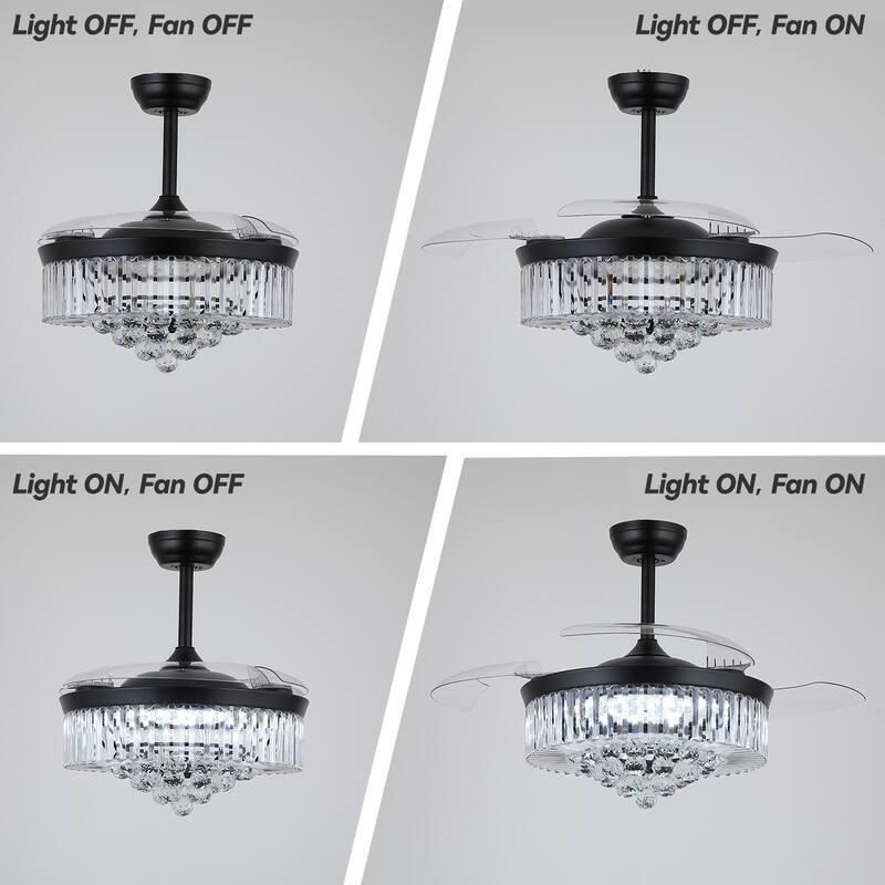 Kviflon 48'' Retractable Ceiling Fan with Lights and Remote 6 Speed, 3 Light Change Retractable Blade Chandelier Ceiling Fan