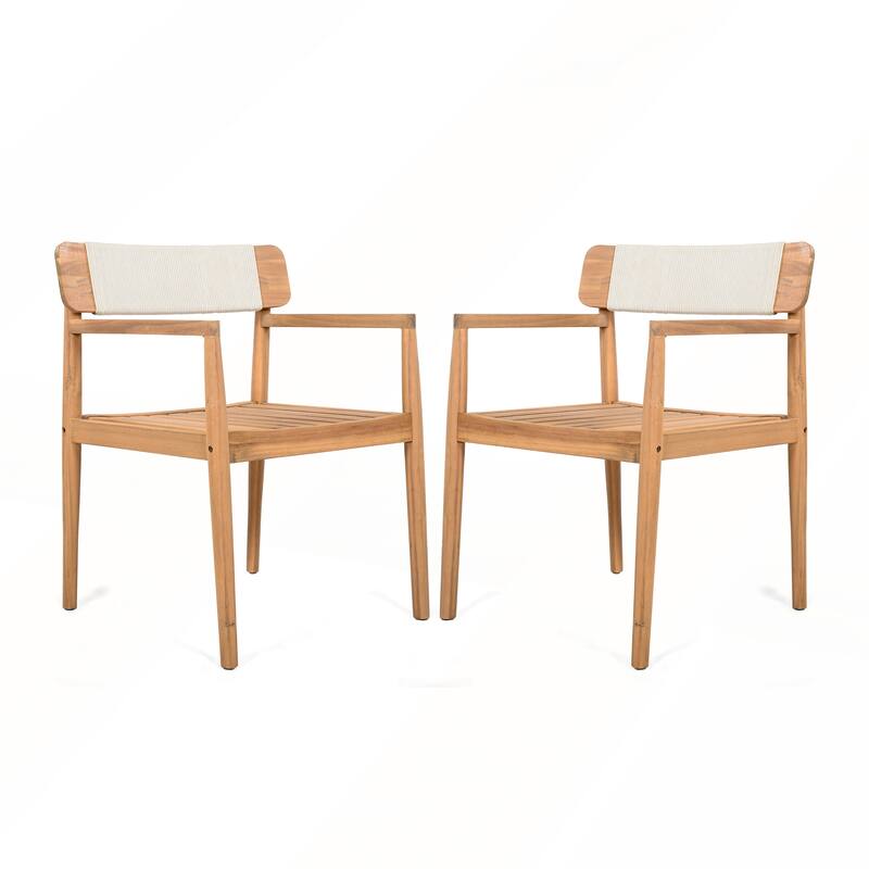 Acacia Wood Outdoor Dining Table and Chairs with Armrests Set of 2