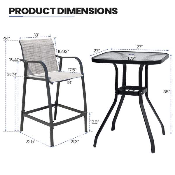dimension image slide 0 of 2, Outdoor Bar Stools Patio Bar Chairs and Glass Bar Table with Umbrella Hole