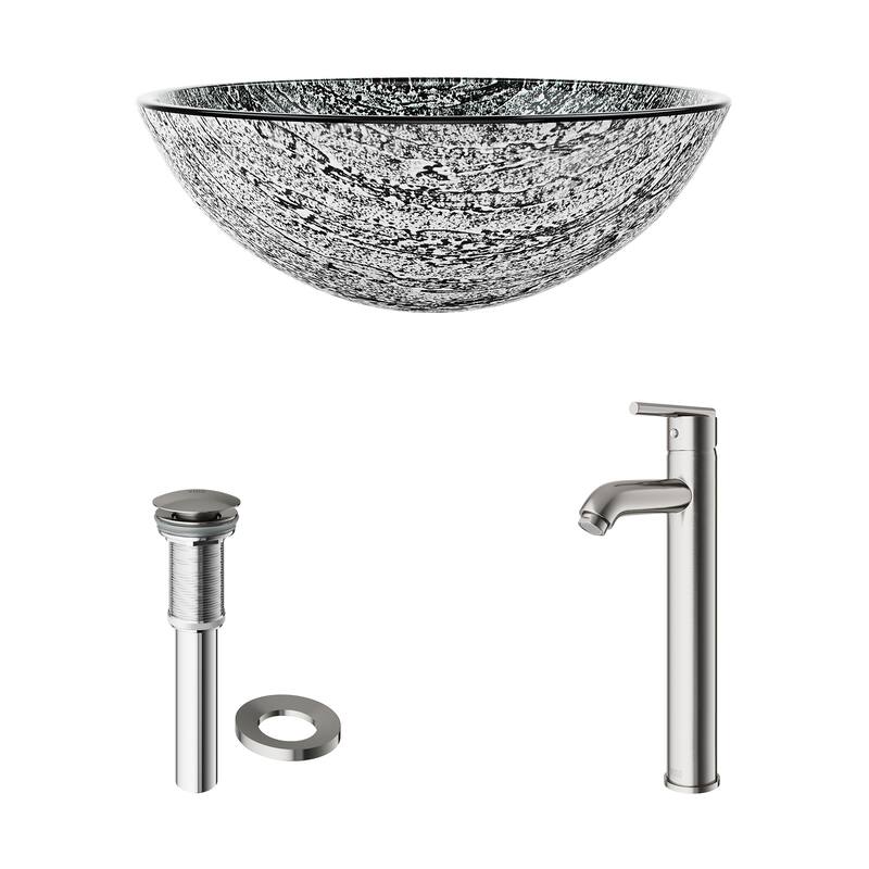 VIGO Giovanni 17"L x 17"W Glass Vessel Sink and Seville 13"H Faucet Set
