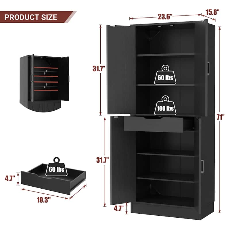 71" Tall Farmhouse Storage Cabinet, Kitchen Food Pantry with 6 Shelves & Large Drawer, Versatile for Kitchen, Entryway, Bathroom