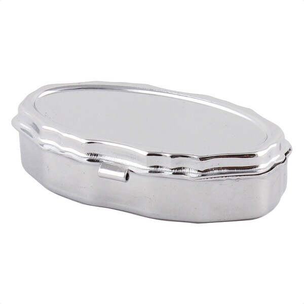 Metal Oval 2 Grid Moistureproof Medicine Holder Pill Storage Box Silver Tone