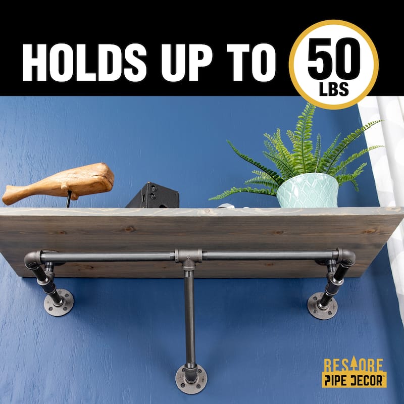 PIPE DECOR 36" Wall Mounted Clothing Rack with Wood Shelf and Industrial Steel Pipe
